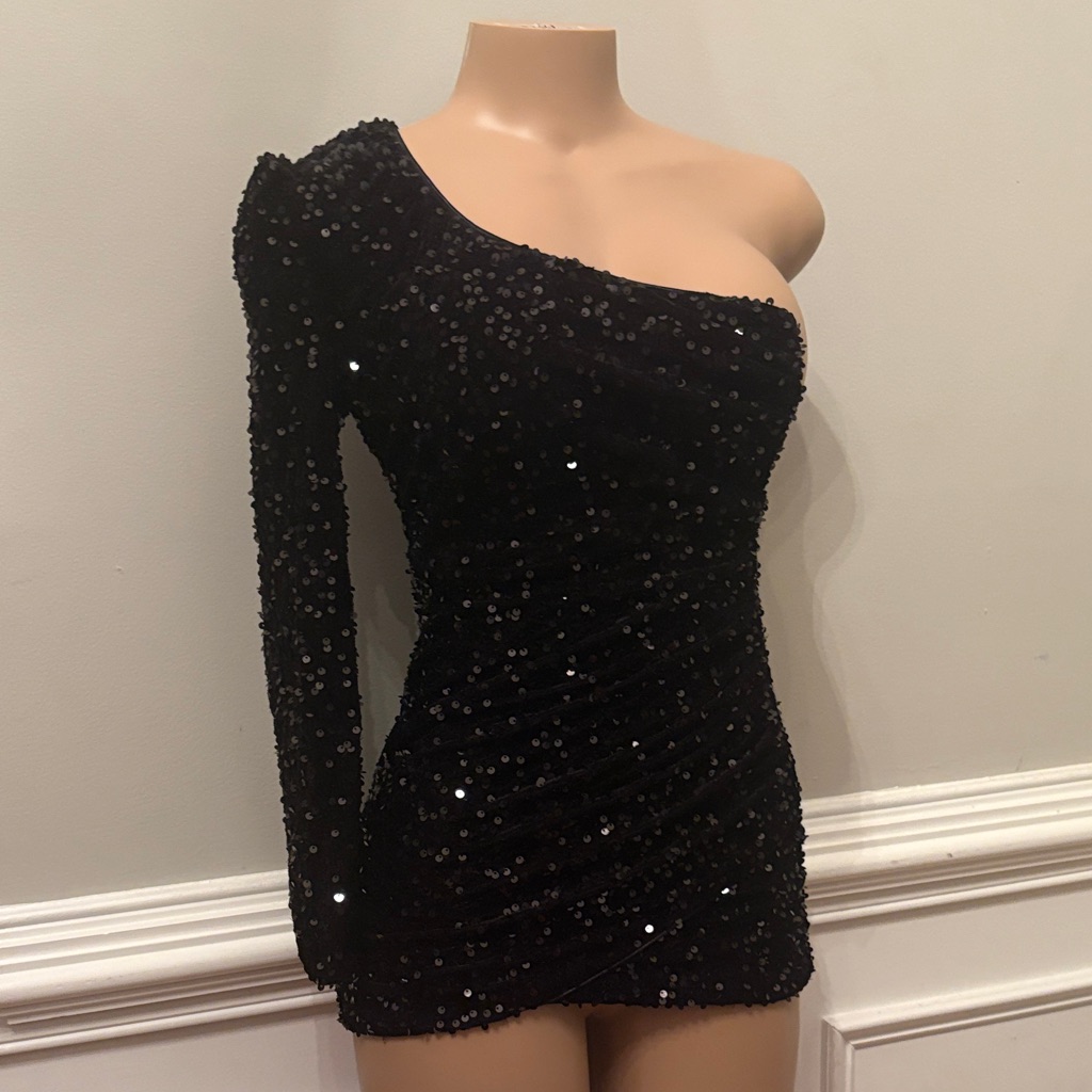 Shein Black Sequin One-Shoulder Dress